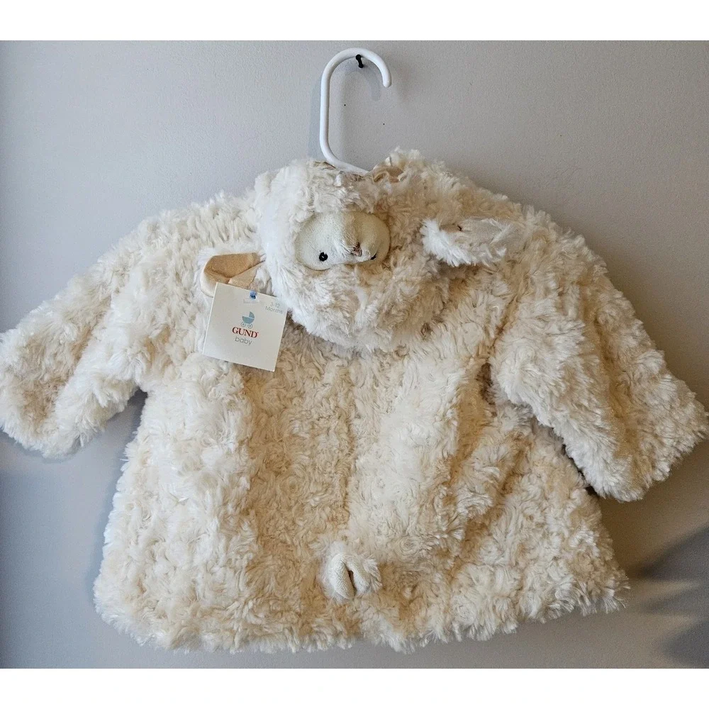GUND‎ Baby Teddy Bear Plush Coat Jacket 3–12 Months Ivory Hooded Rattle NWT